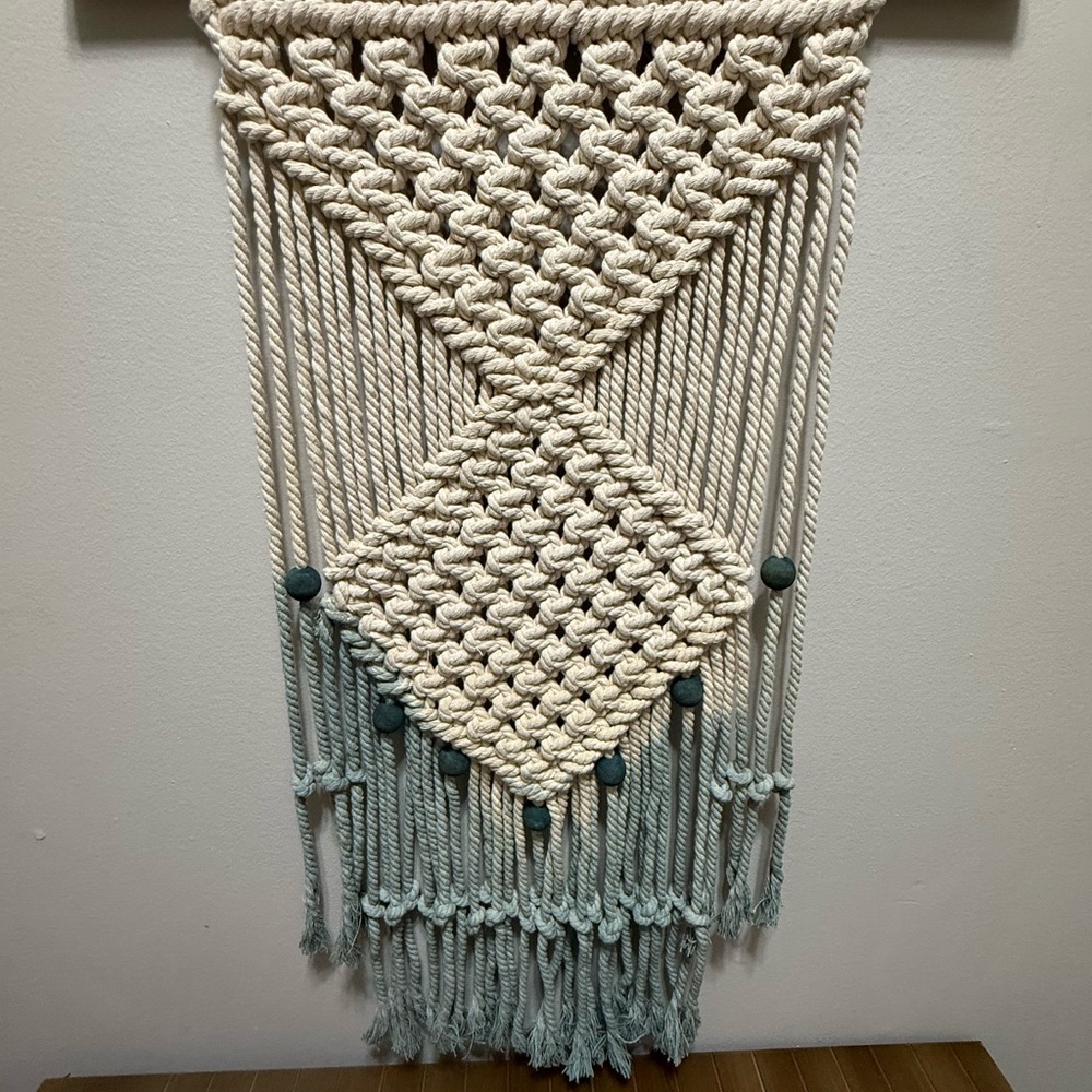 Cream and Blue Macrame Wall Hanging